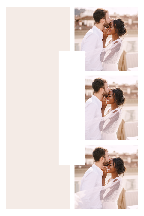 Faire-part de mariage avec 3 photos, format portrait, à personnaliser