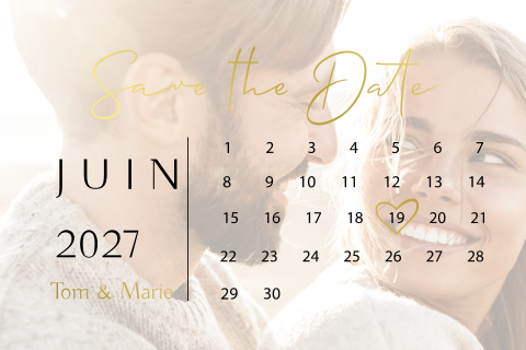 Save the Date avec photo, calendrier et dorure