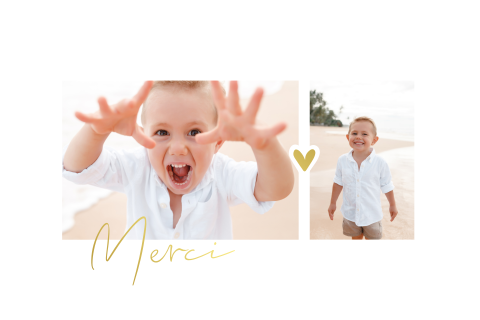 Carte remerciement avec dorure, deux photos, et texte personnlisable