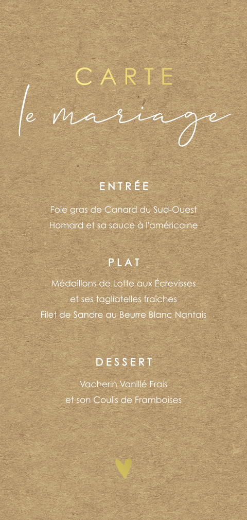 Menu élégant avec dorures et aspect kraft