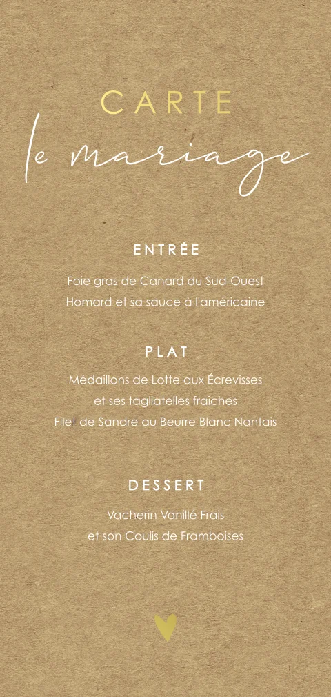 Menu élégant avec dorures et aspect kraft