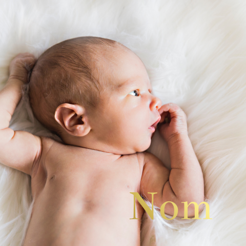 Faire-part de naissance carré avec nom en dorure sur photo