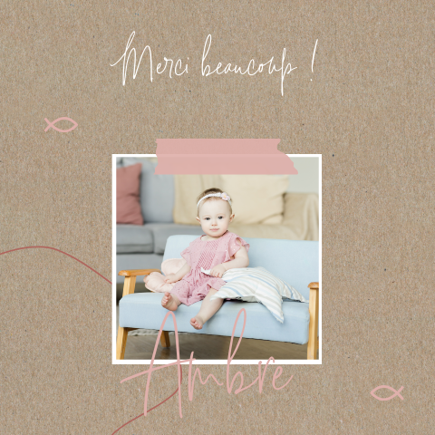 Carte de remerciement pour le baptême en style kraft avec photo