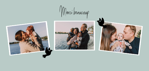 Carte de remerciement pour le baptême avec des photos sur fond vert