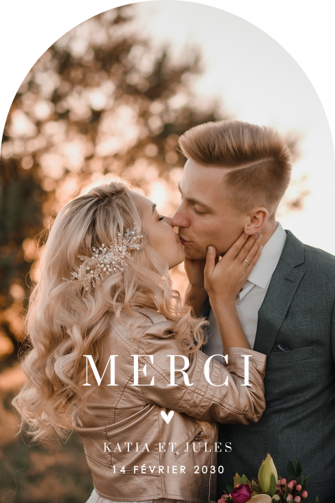 Carte de remerciement originale en forme d'arc avec photo