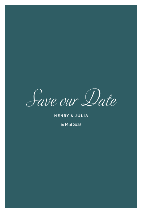 Save the date avec un fond bleu pétrole et un cadre blanc