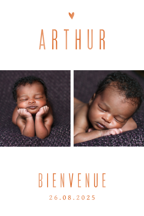 Faire-part de naissance avec deux photos et nom en vernis
