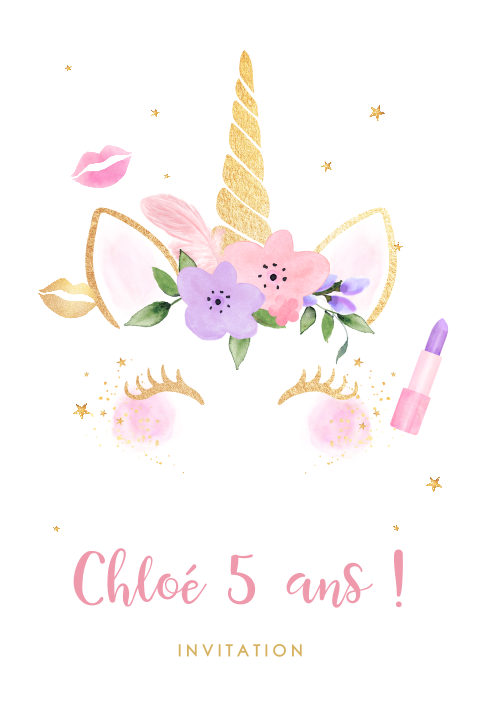 Carte d'invitation pour une fête sur le thème de la licorne