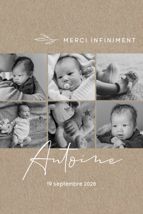 Carte de remerciement avec collage de photos et aspect kraft
