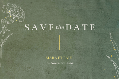 Save the date vintage vert foncée avec dorure