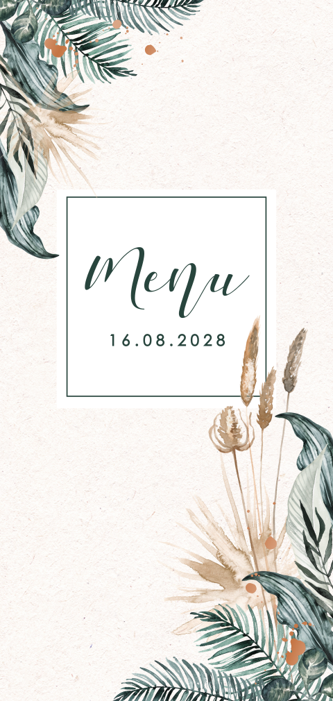 Menu tendance avec des feuilles effet jungle