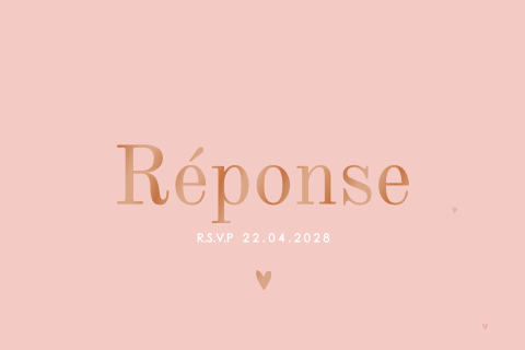 Carton réponse avec un fond vieux rose et des détails en vernis