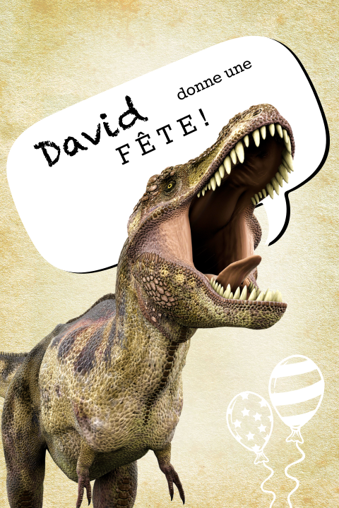 Carte d'invitation cool avec un dino et des ballons