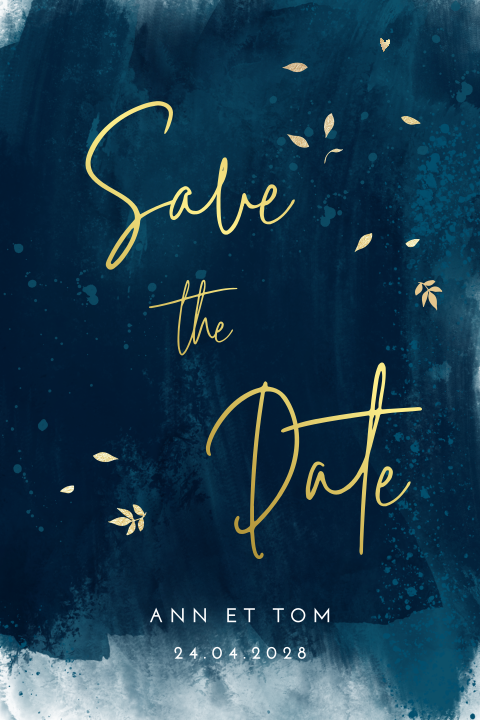 Save the date avec dorure sur fond bleu aquarelle