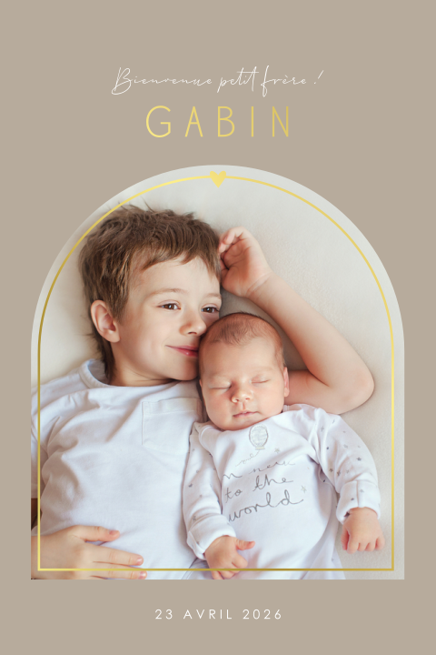 Faire-part de naissance avec photo en arche et dorure