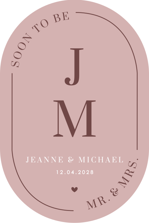 Faire-part moderne forme ovale avec initiales mariés