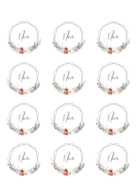 Marque-place avec des fleurs et des formes géometriques