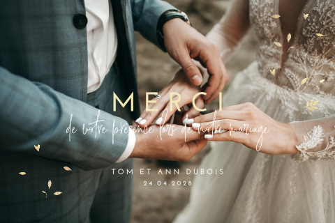 Carte de remerciement avec des feuilles et une photo panoramique