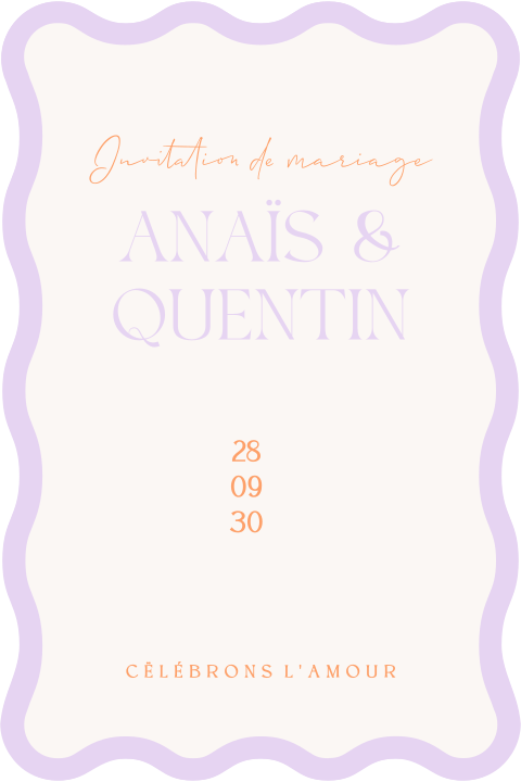 Faire-part de mariage original en lilas et orange