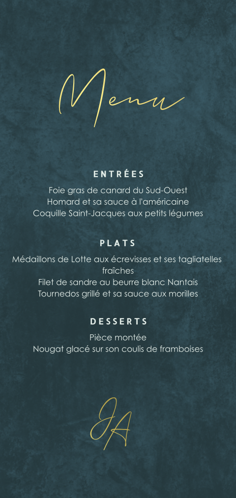 Menu noble avec un aspect marbre et des dorures