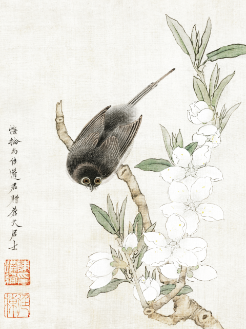Affiche Un oiseau et une branche de pêcher de Chen Hongshou