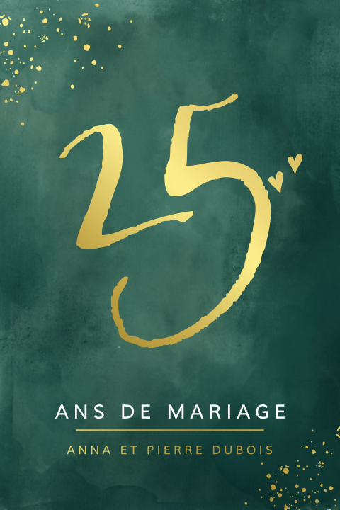 Carte d'invitation verte pour des noces d'argent avec des dorures