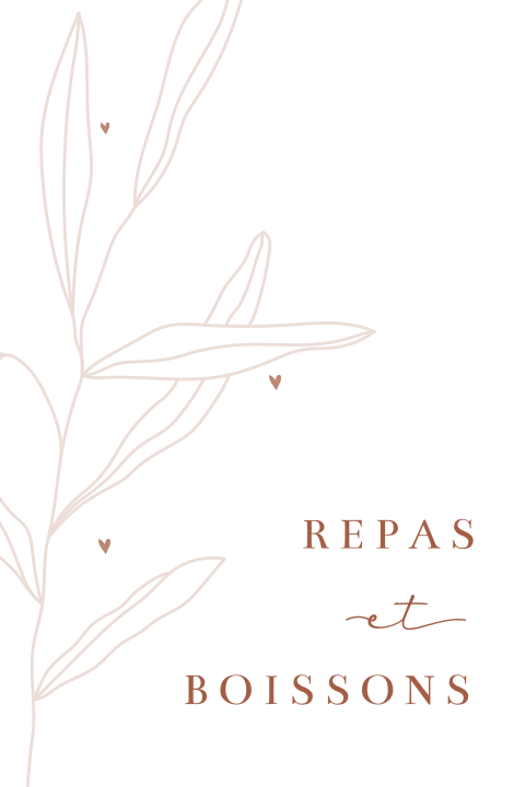 Menu au ton brun roux avec esquisses de feuilles