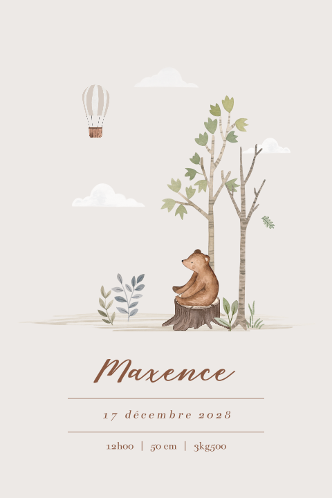 Faire-part de naissance avec jolies illustrations en aquarelle