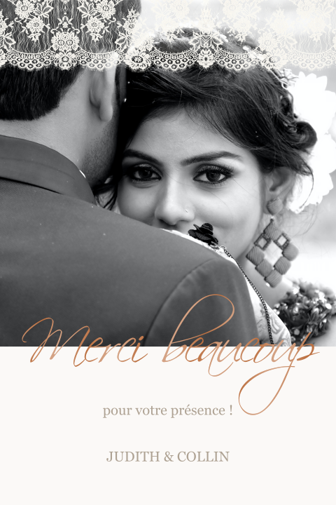 Carte de remerciement élégante avec photo et dentelle délicate