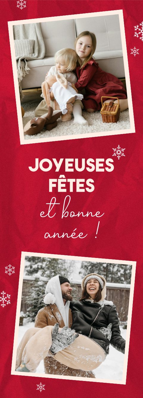 Carte de Noël fond rouge avec flocons de neige