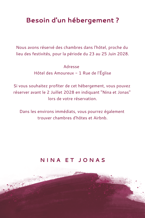 Feuillet d'informations dans les tons pourpres.