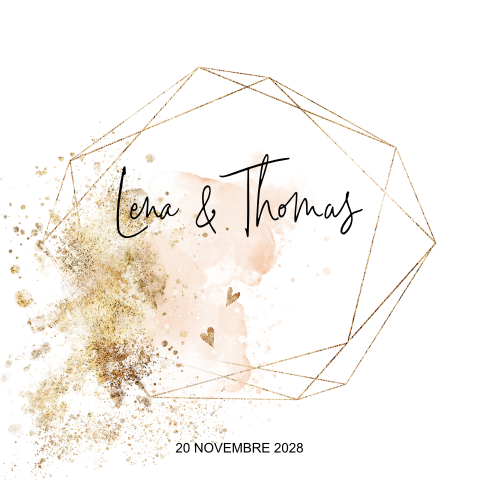 Faire-part avec ornements dorés et effets géométriques