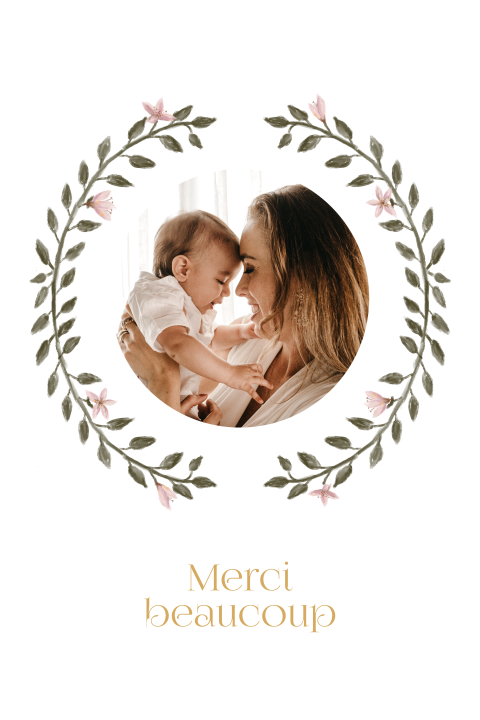 Carte de remerciement de baptême avec photo et couronne