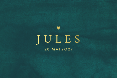 Faire-part communion fond bleu-vert, avec coeur, date et prénom
