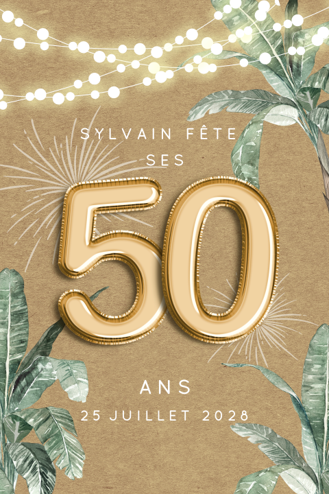 Invitation d'anniversaire festive pour les 50 ans avec guirlandes