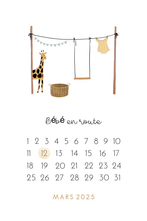 Annonce de grossesse joyeuse avec calendrier