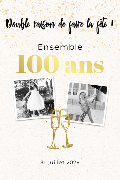 Invitation double anniversaire avec des photos et verres de champagne