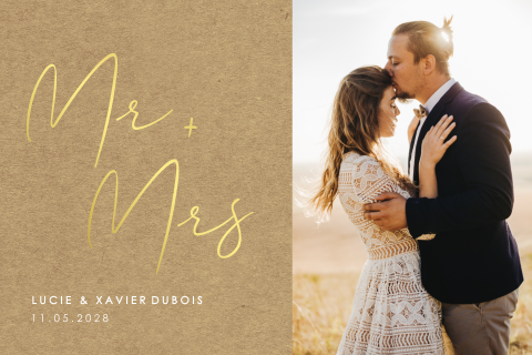 Carte de remerciement aspect kraft avec photo et dorure