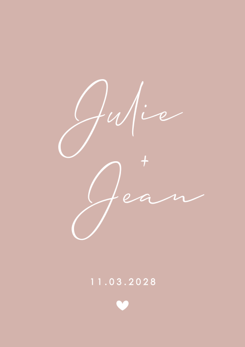 Faire-part de mariage avec cœur blanc sur fond rose