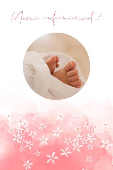 Carte de remerciement de baptême avec dégradé rose et paquerettes