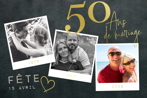Carte d'invitation pour des noces d'or avec des photos polaroïd