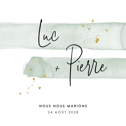 Faire-part de mariage avec des rayures vertes et dorures