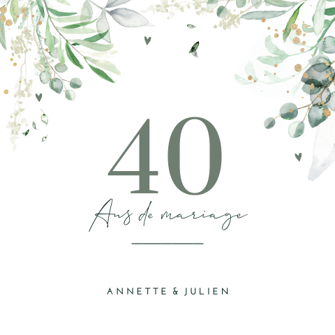 Invitation anniversaire mariage avec branches à l'aquarelle et cœurs