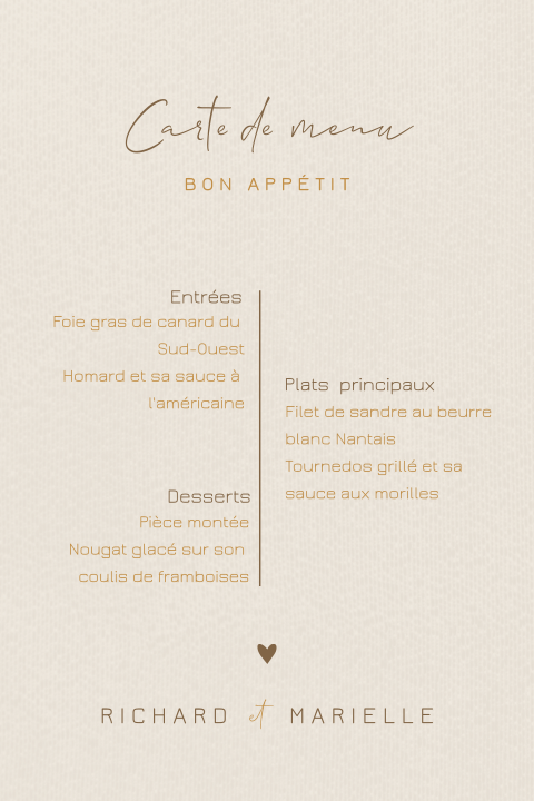 Carte de menu élégante dans les tons sable