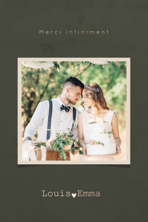 Carte de remerciement de mariage avec photo et dorure rose