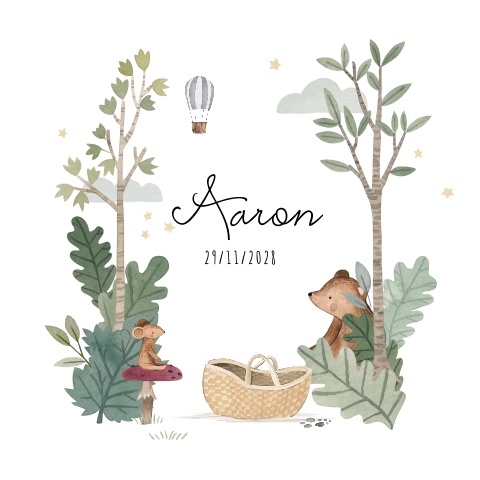 Faire-part de naissance avec illustrations dans thème de la forêt