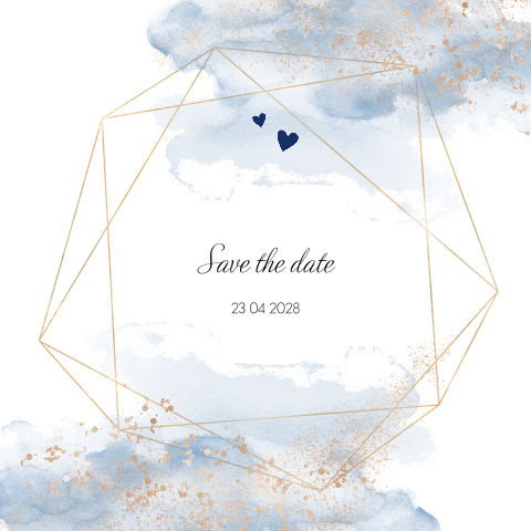 Save the date avec motif géométrique et couleur aquarelle bleue