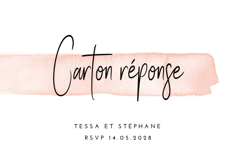 Carton réponse élégant avec un trait d'aquarelle rose