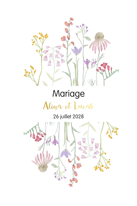 Faire-part avec fleurs printanières et dorure