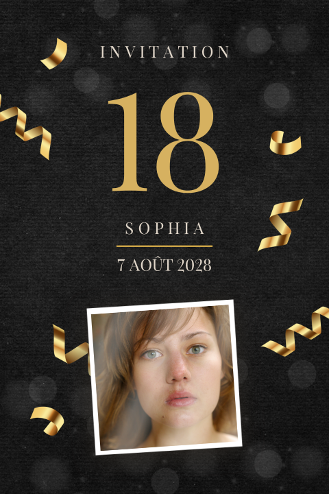 Carte d'invitation classique avec une photo et des confettis